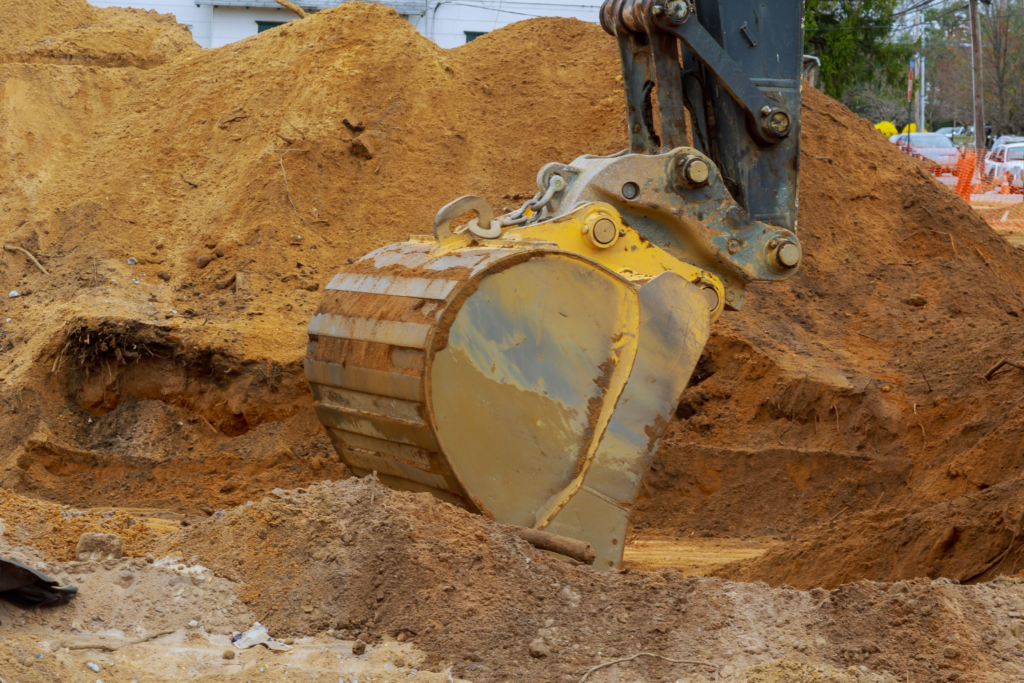 Close-up view of a yellow excavator