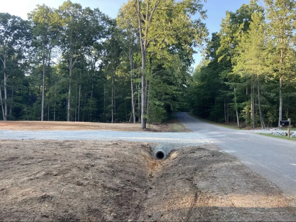 Driveway entrance, drainage ditch and culvert