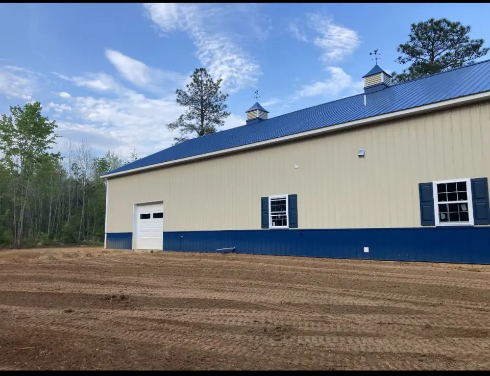 Finished site preparation beside a building