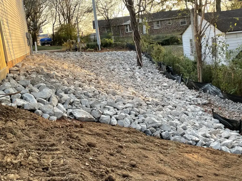 Erosion control and completed stone slope protection